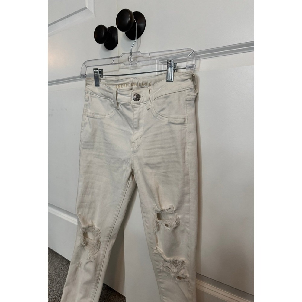 American Eagle White Skinny Stretch Jeans Ripped Distressed Size 4 Short - Picture 5 of 7